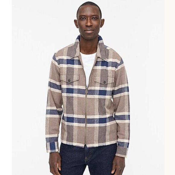 J. Crew Plaid Shirt Jacket in Blue and Tan - Picture 1 of 11